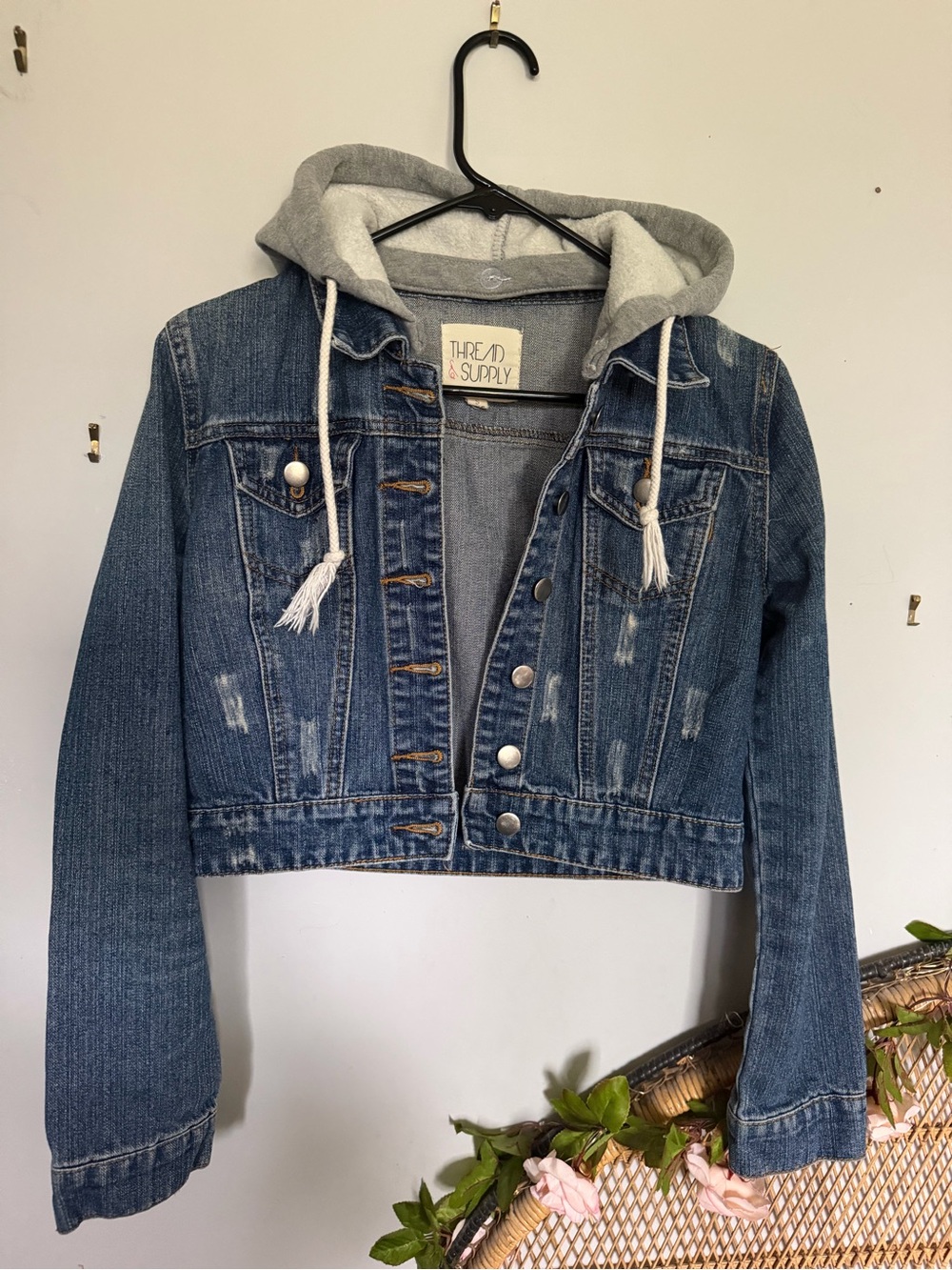 Thread & Supply Blue Denim Jacket with Gray Hooded Lining